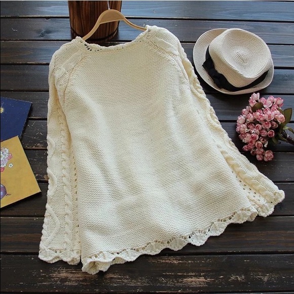 Cable knit pocket cardigan sweater cream womens long sleeve top - Picture 3 of 3